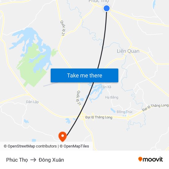 Phúc Thọ to Đông Xuân map