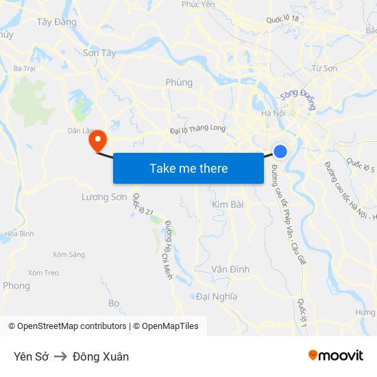 Yên Sở to Đông Xuân map