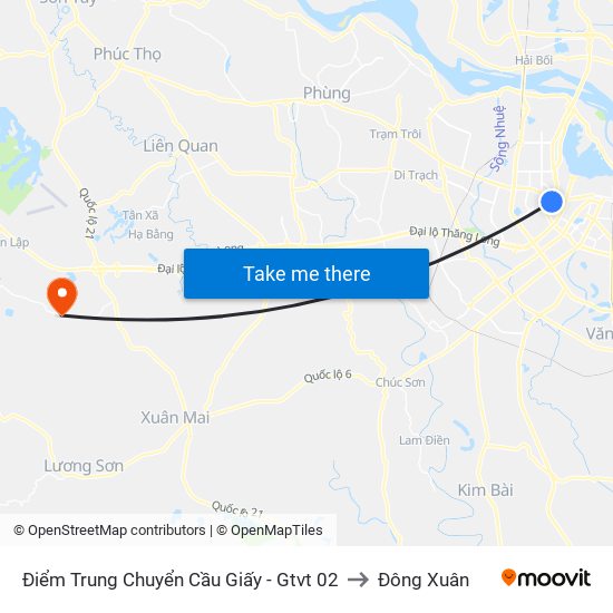 Điểm Trung Chuyển Cầu Giấy - Gtvt 02 to Đông Xuân map