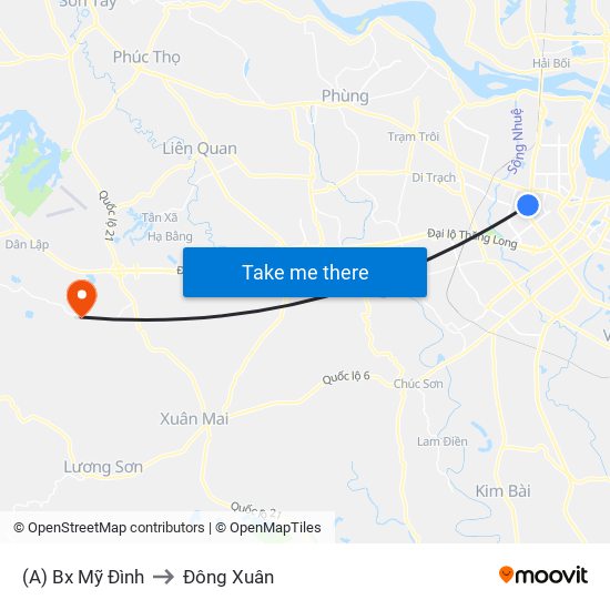 (A) Bx Mỹ Đình to Đông Xuân map