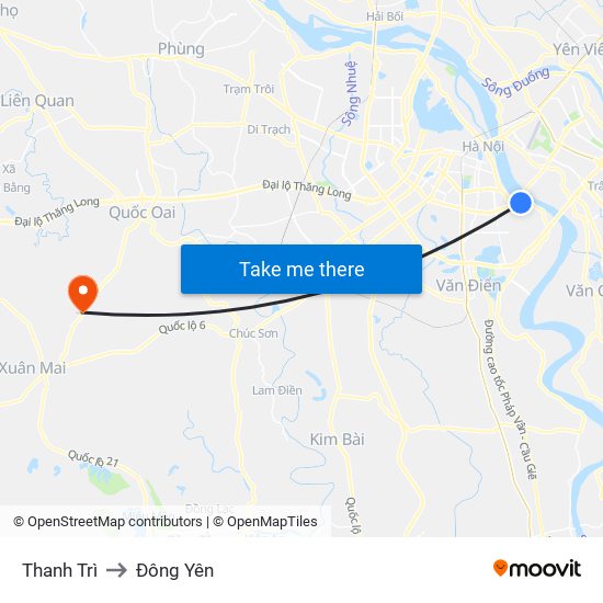 Thanh Trì to Đông Yên map