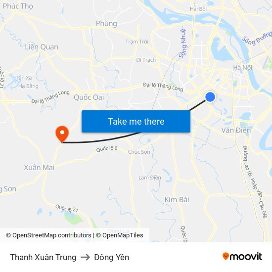 Thanh Xuân Trung to Đông Yên map