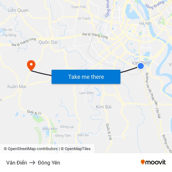 Văn Điển to Đông Yên map