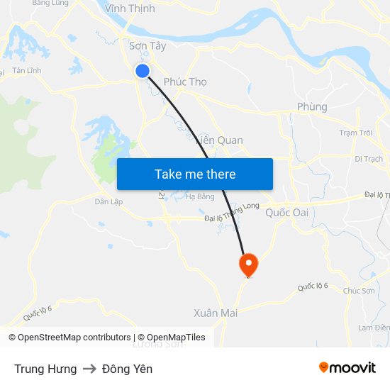 Trung Hưng to Đông Yên map