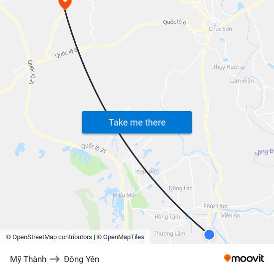 Mỹ Thành to Đông Yên map