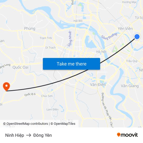 Ninh Hiệp to Đông Yên map