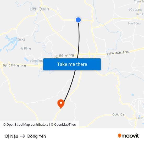 Dị Nậu to Đông Yên map