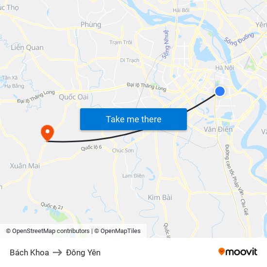 Bách Khoa to Đông Yên map