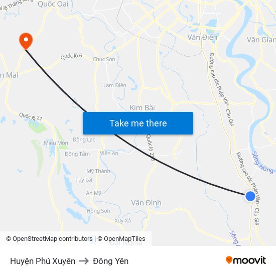 Huyện Phú Xuyên to Đông Yên map