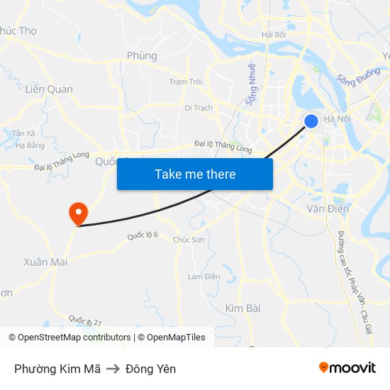 Phường Kim Mã to Đông Yên map