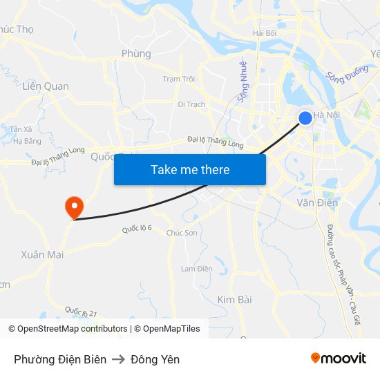 Phường Điện Biên to Đông Yên map