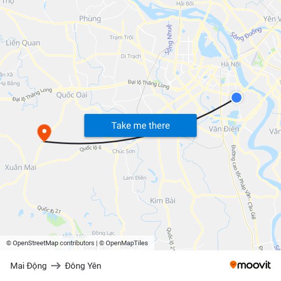 Mai Động to Đông Yên map