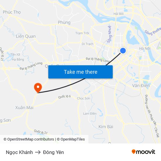 Ngọc Khánh to Đông Yên map