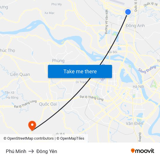 Phú Minh to Đông Yên map