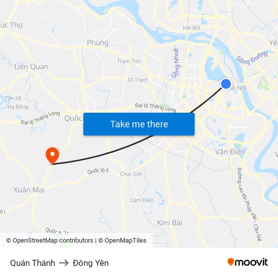 Quán Thánh to Đông Yên map