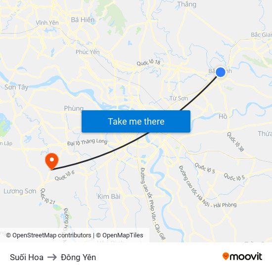 Suối Hoa to Đông Yên map