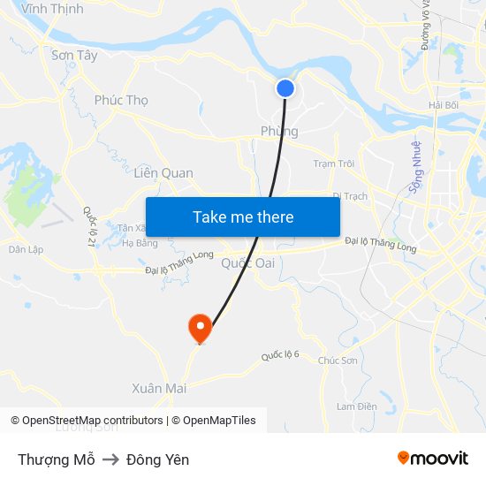 Thượng Mỗ to Đông Yên map