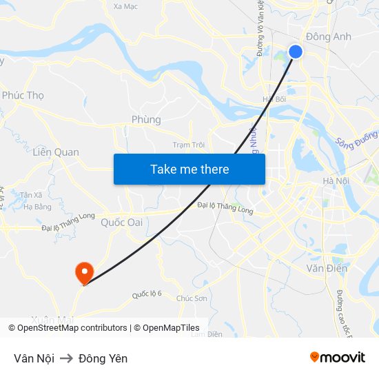Vân Nội to Đông Yên map