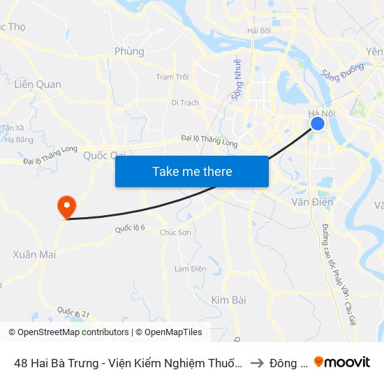 48 Hai Bà Trưng - Viện Kiểm Nghiệm Thuốc Trung Ương to Đông Yên map