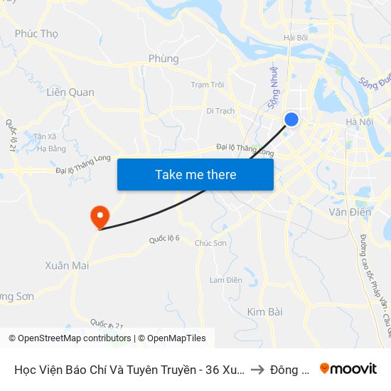 Học Viện Báo Chí Và Tuyên Truyền - 36 Xuân Thủy to Đông Yên map