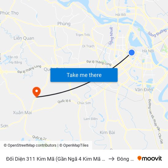 Đối Diện 311 Kim Mã (Gần Ngã 4 Kim Mã - Vạn Bảo) to Đông Yên map