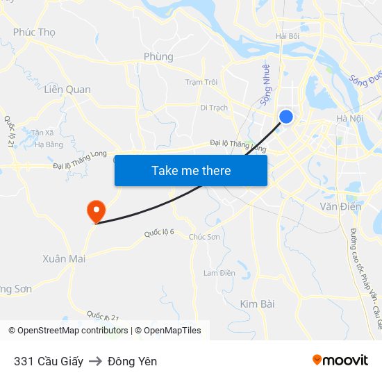 331 Cầu Giấy to Đông Yên map