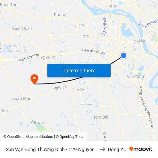 Sân Vận Động Thượng Đình - 129 Nguyễn Trãi to Đông Yên map