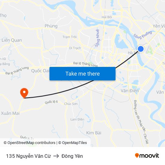 135 Nguyễn Văn Cừ to Đông Yên map