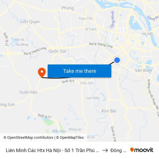 Liên Minh Các Htx Hà Nội - Số 1 Trần Phú (Hà Đông) to Đông Yên map