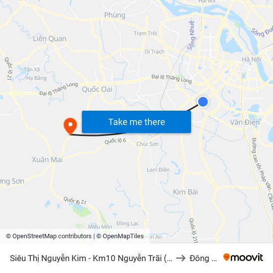 Siêu Thị Nguyễn Kim - Km10 Nguyễn Trãi (Hà Đông) to Đông Yên map