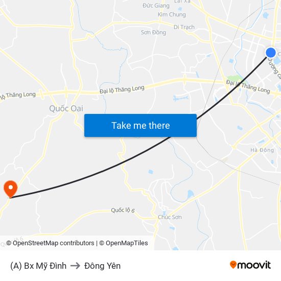 (A) Bx Mỹ Đình to Đông Yên map