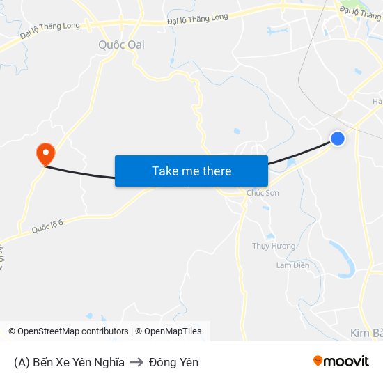(A) Bến Xe Yên Nghĩa to Đông Yên map