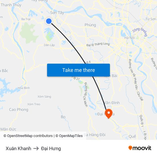 Xuân Khanh to Đại Hưng map