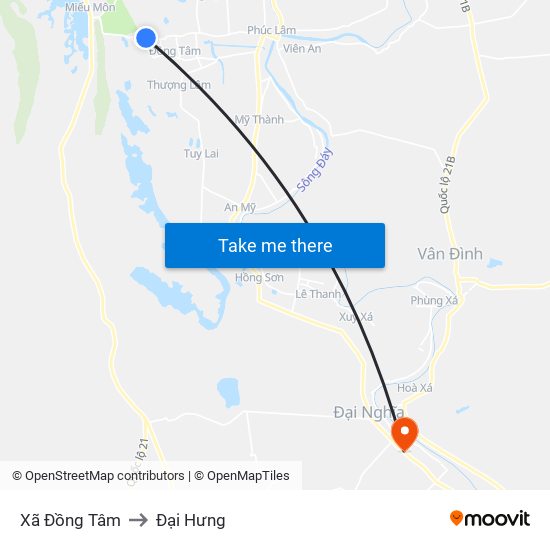 Xã Đồng Tâm to Đại Hưng map