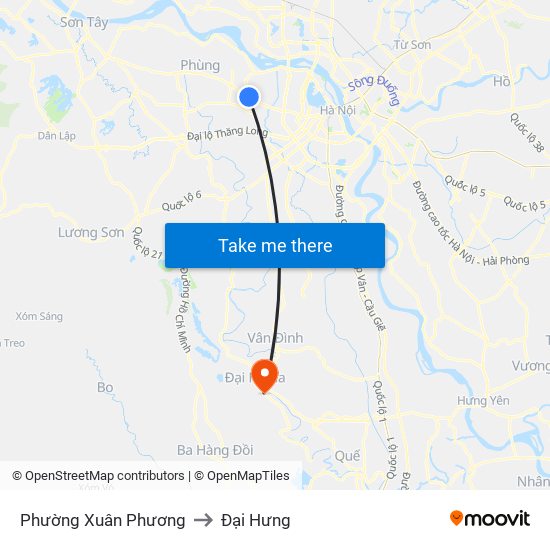 Phường Xuân Phương to Đại Hưng map