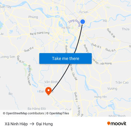 Xã Ninh Hiệp to Đại Hưng map