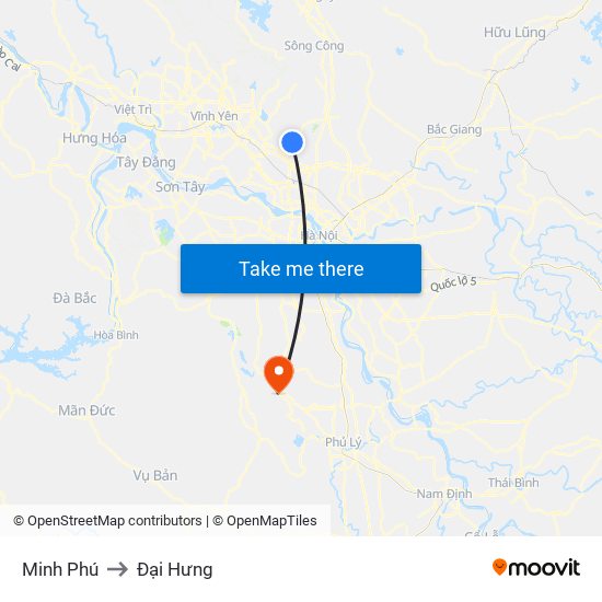 Minh Phú to Đại Hưng map