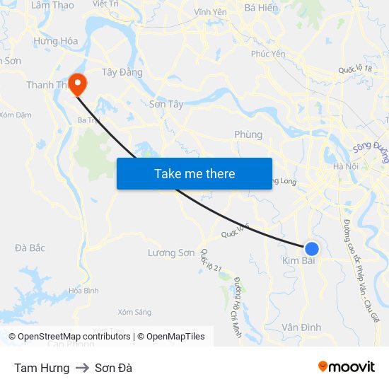 Tam Hưng to Sơn Đà map