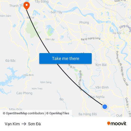 Vạn Kim to Sơn Đà map