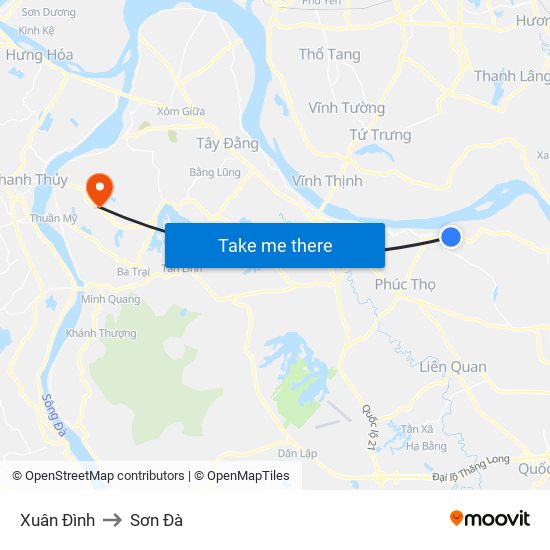 Xuân Đình to Sơn Đà map