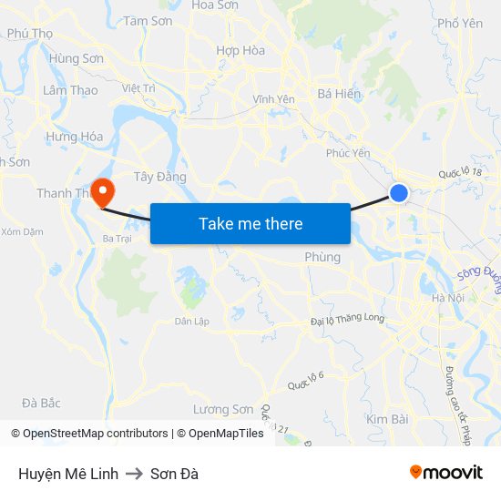 Huyện Mê Linh to Sơn Đà map