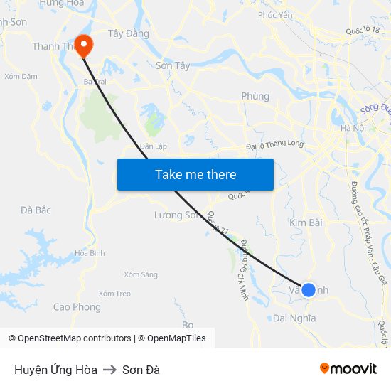 Huyện Ứng Hòa to Sơn Đà map