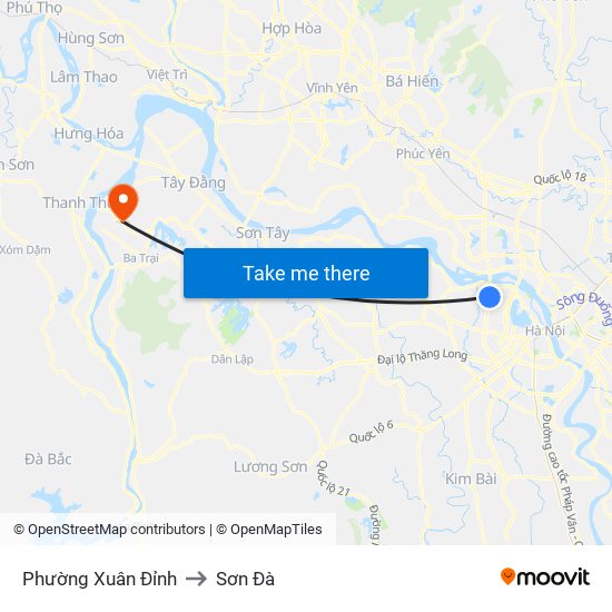 Phường Xuân Đỉnh to Sơn Đà map