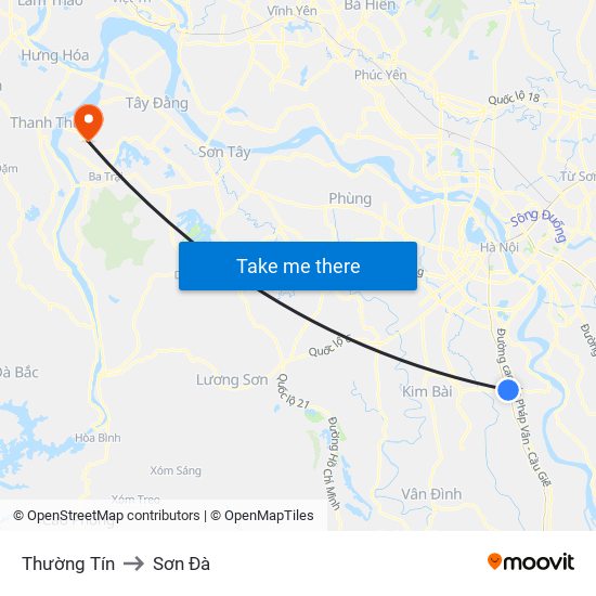 Thường Tín to Sơn Đà map