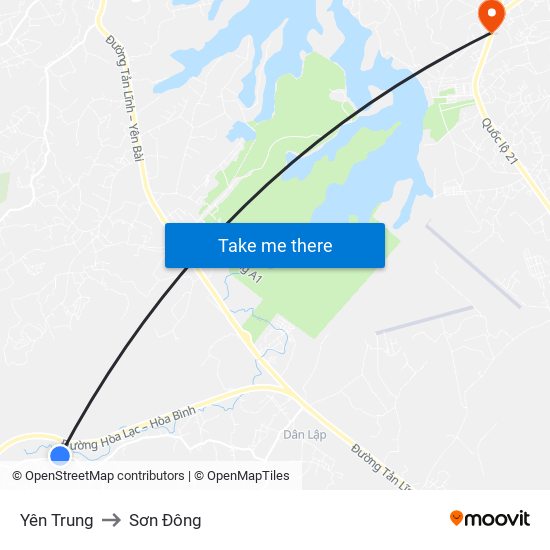 Yên Trung to Sơn Đông map