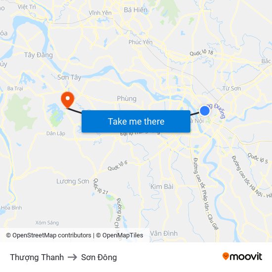 Thượng Thanh to Sơn Đông map