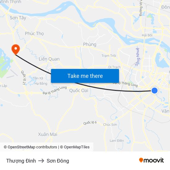 Thượng Đình to Sơn Đông map