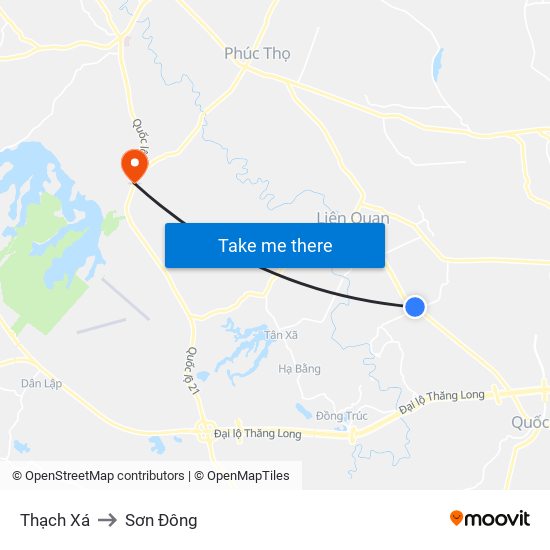 Thạch Xá to Sơn Đông map