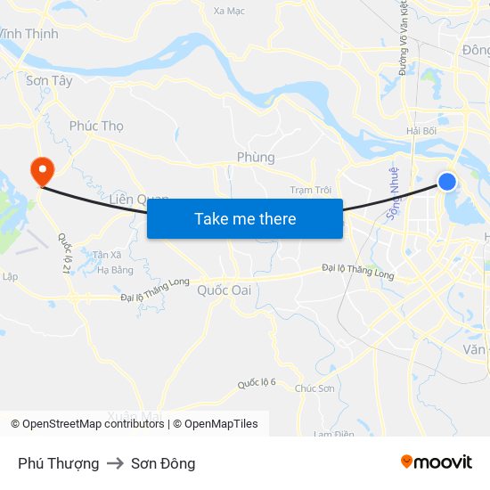Phú Thượng to Sơn Đông map