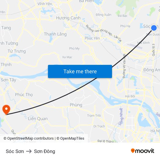 Sóc Sơn to Sơn Đông map